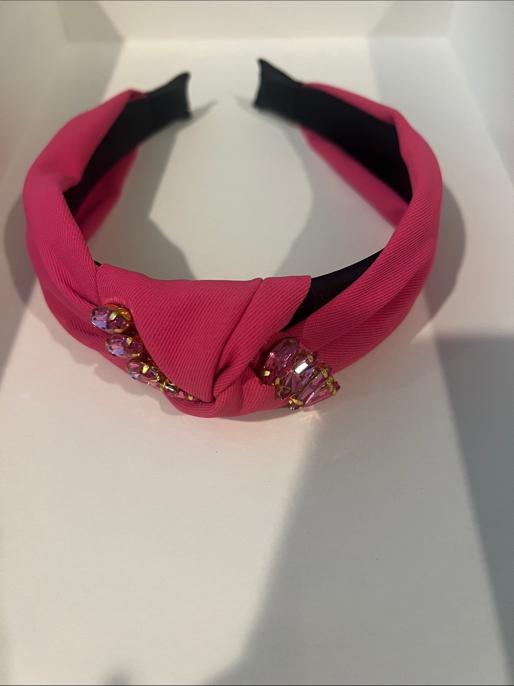 Crystal-Embellished Hot Pink Knotted Headband
